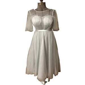 Vintage Inspired Light Gray Tulle Dress Corset Back Tea Length Bridal Prom M